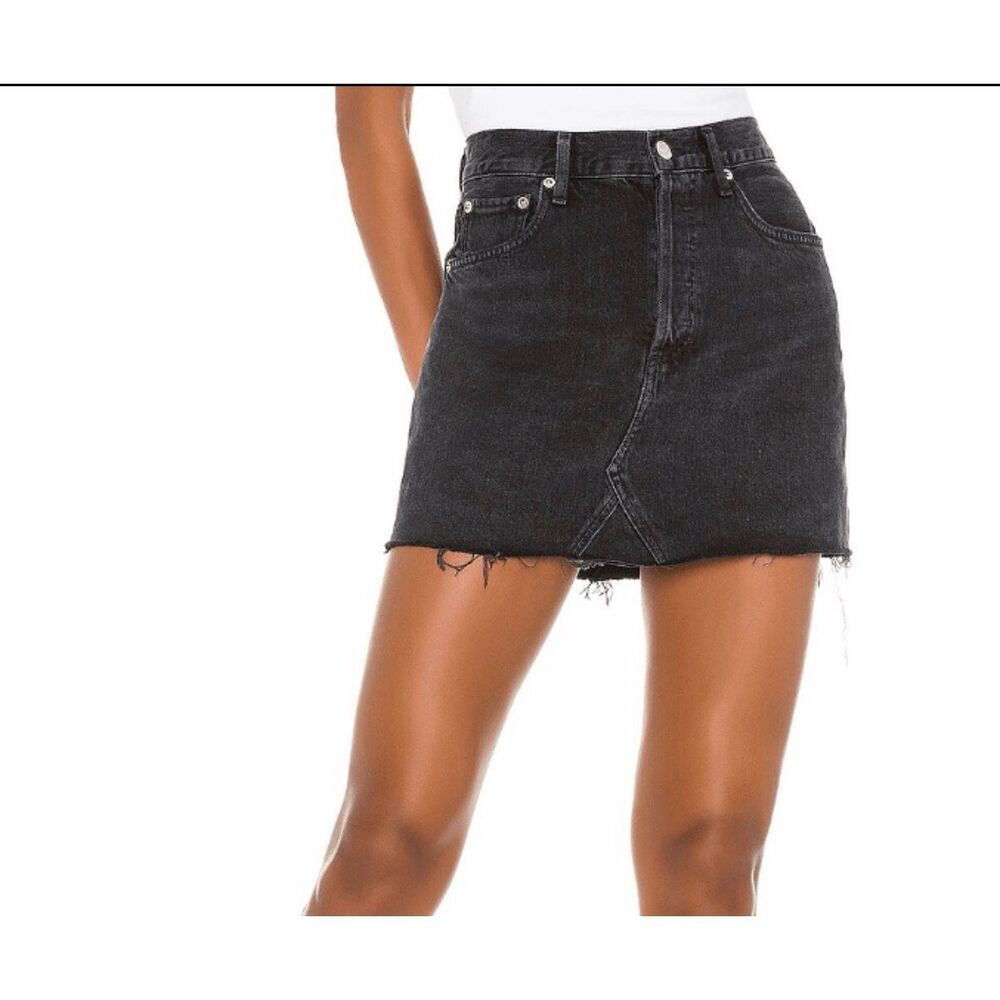 Agolde Pose Black Wash Denim Quinn High Rise Jean Skirt Women's Size 30